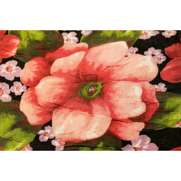 VTG Pink Purple Floral Crinkled Polyester Fabric Green Garden Flowers 42" - Picture 4 of 5